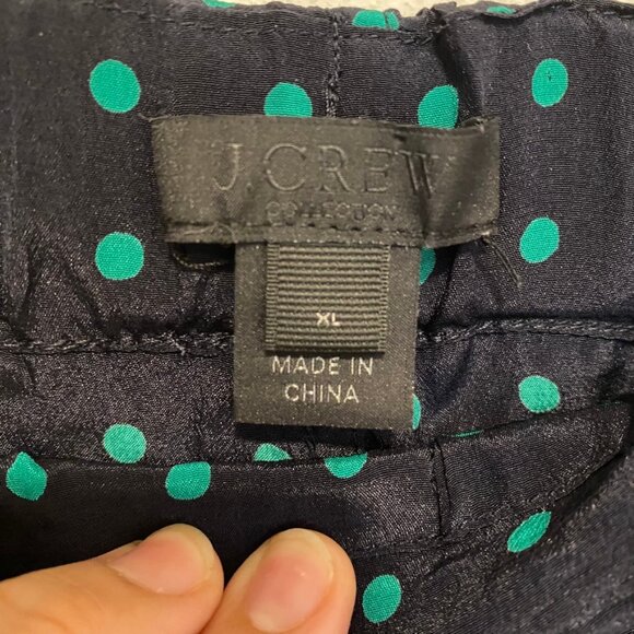 J.CREW Navy And Green Polka Dot Silk Pajama Style Elastic Waist Pant size XL - Picture 6 of 8